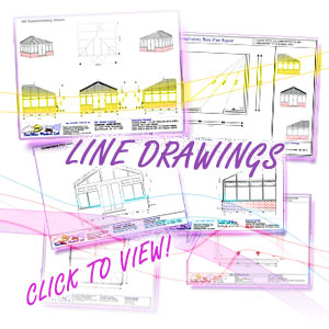 Image shows a collection of CAD line drawing reports available within ComfortableConservatories.