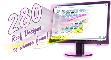 Step 2. Shows a monitor displaying a few of over 280 designs to choose for the customer in ComfortableConservatories.