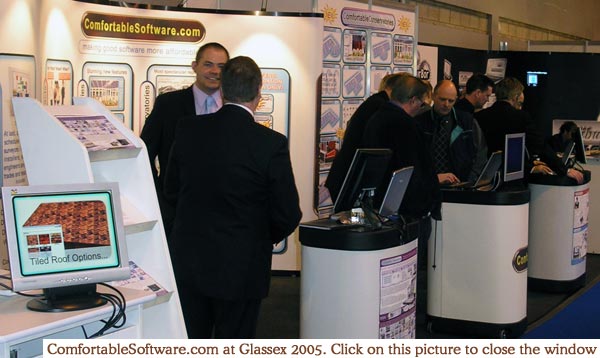 ComfortableSoftware.com at Glassex 2005, busy demonstrating our new products and selling from the stand. Click on this picture or on the x to close this window