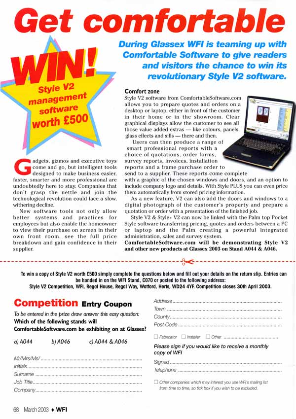 Competition/article from the March 2003 issue of 'Window Fabricator and Installer'
